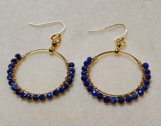 Lapis Wire Wrapped Hoop Earring