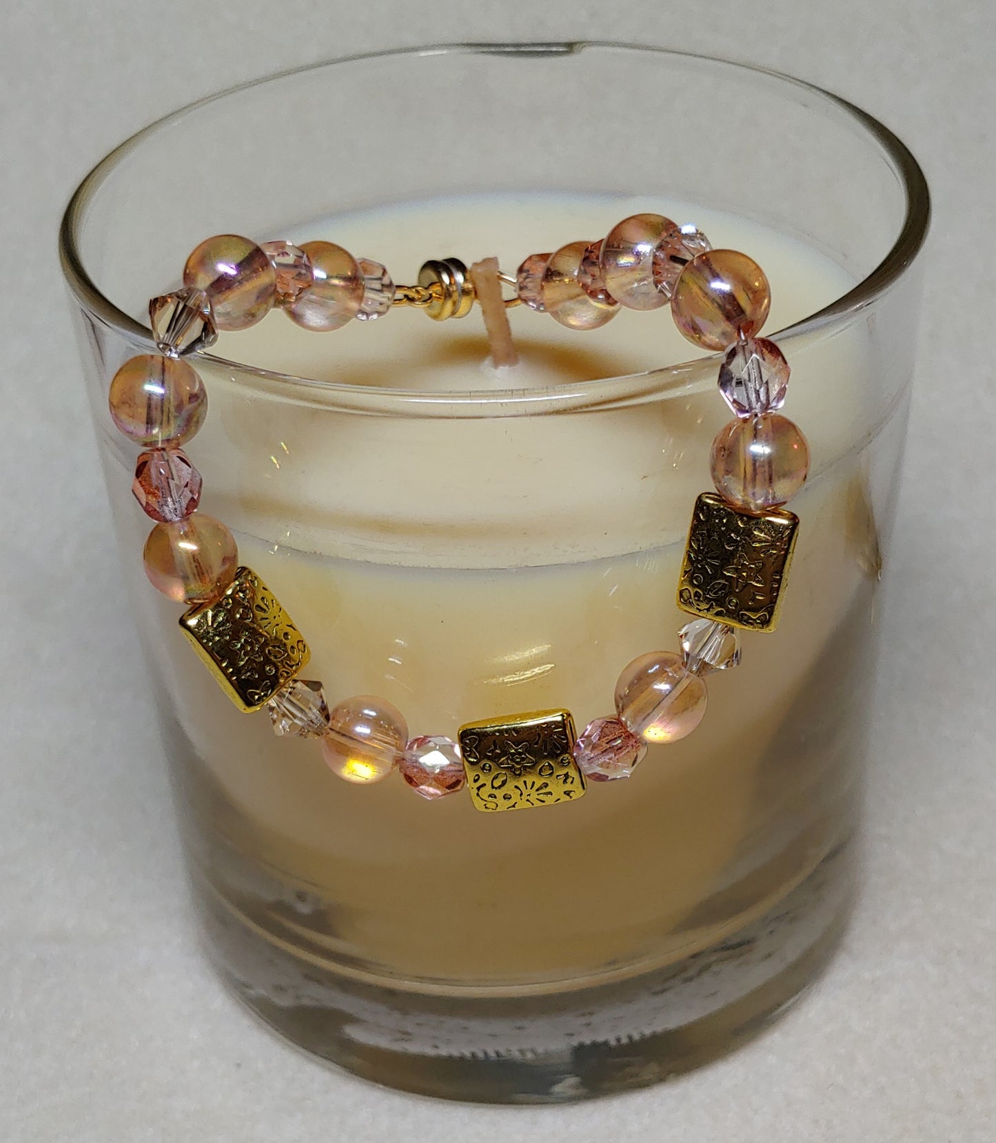 Peach Glass and Austrian crystal Bracelet