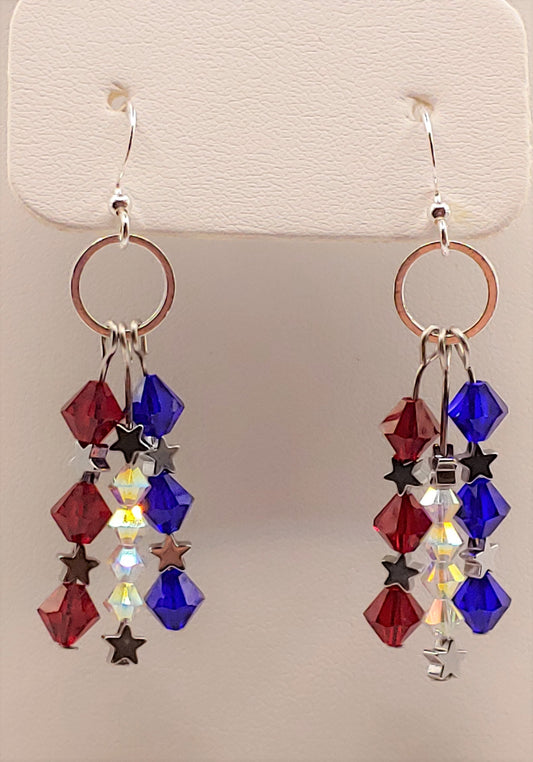 Patriotic Austrian Crystal and Star Earrings