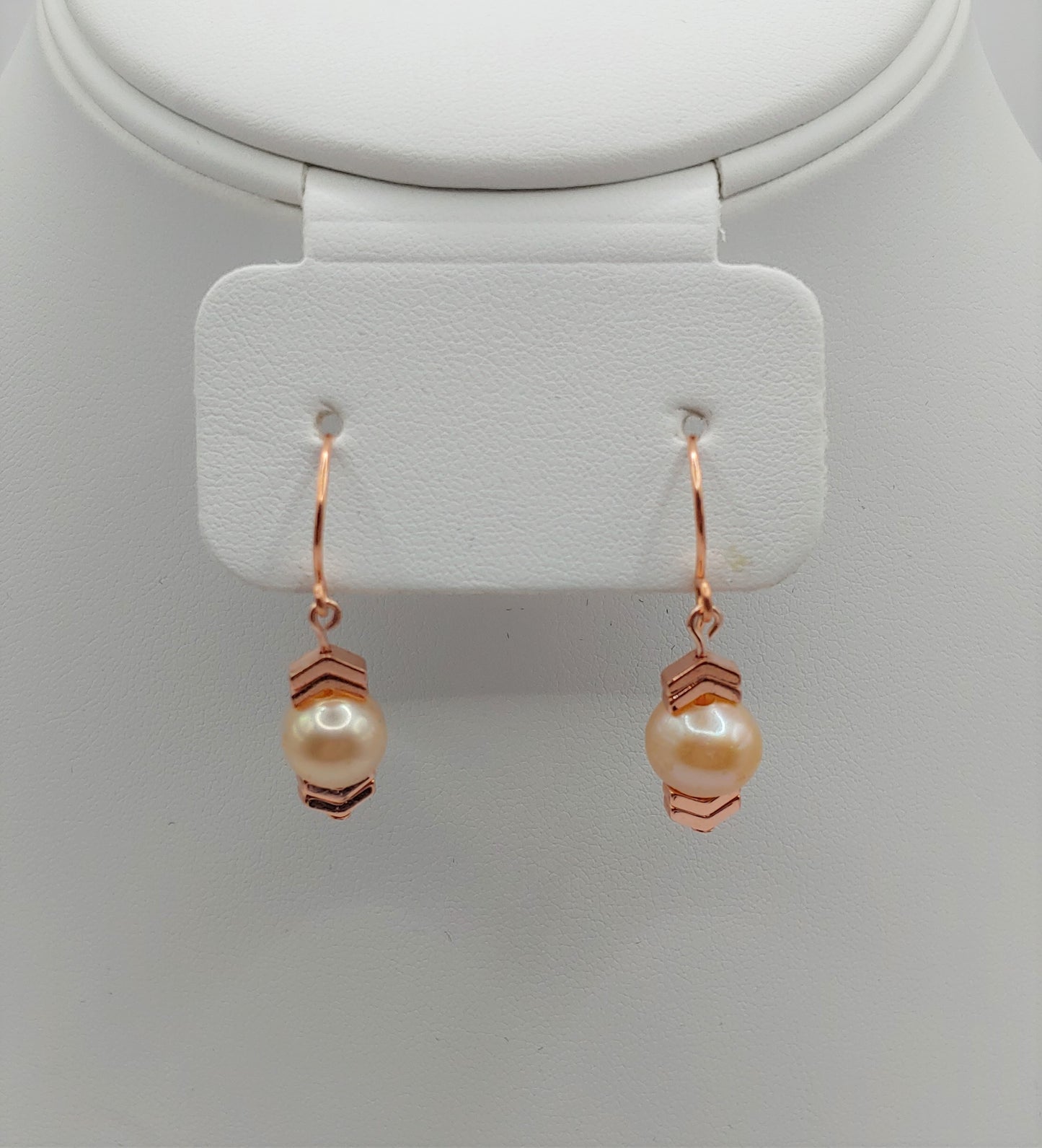 Peach pearl Earrings with copper accents