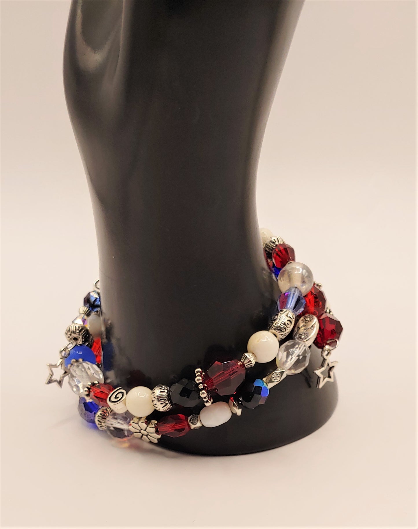 Patriotic Red, White & Blue Memory wire Bracelet