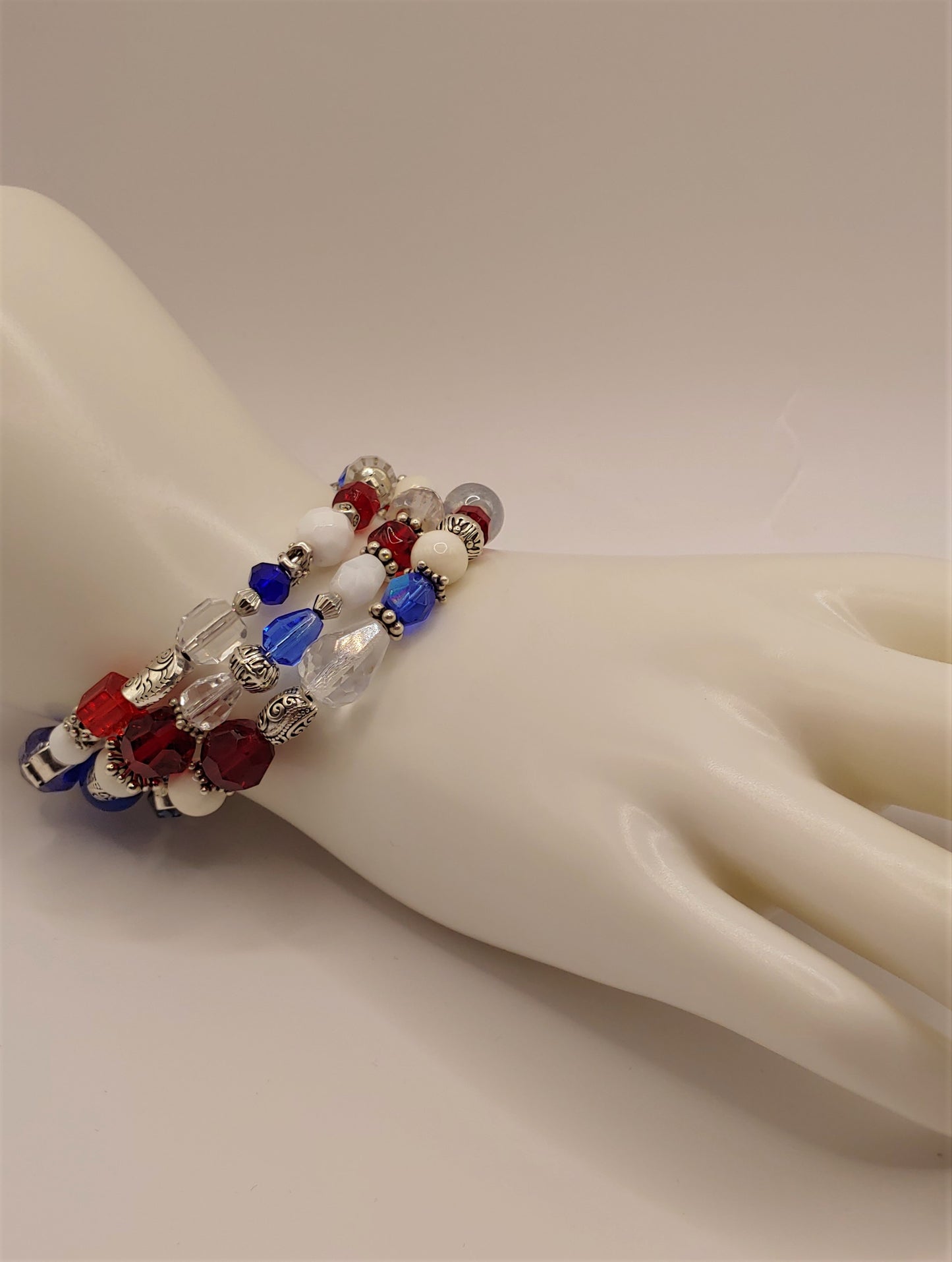 Patriotic Red, White & Blue Memory wire Bracelet