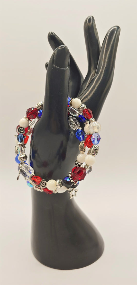 Patriotic Red, White & Blue Memory wire Bracelet