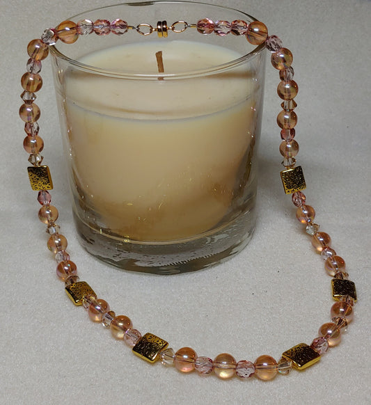 Peach Glass and Austrian crystal Necklace